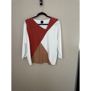 Aaeda Womens White Rust Sweater M long‎ sleeve lightweight rayon pullover